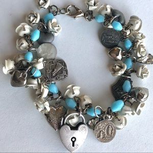 Artisan made Charm Bracelet with Vintage Rosary Findings and Medals